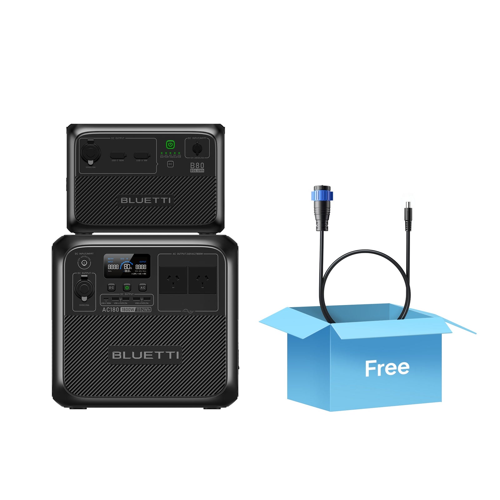 AC180+B80 ( 1800W, 1958Wh Power Kit, w/ Aviation Plug to DC7909 Cable)